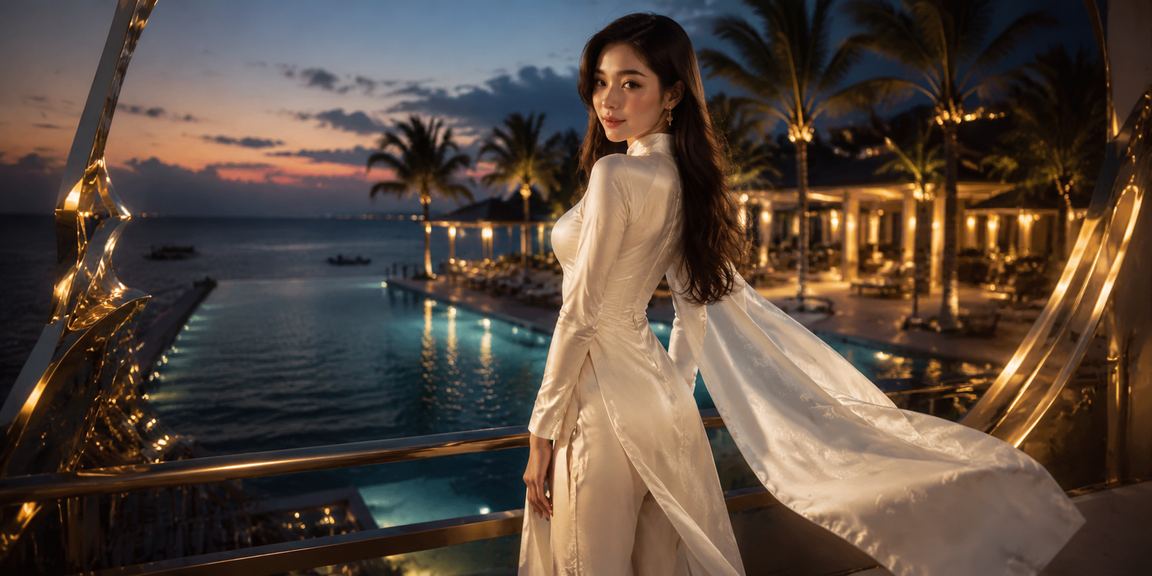 Người phụ nữ trong trang phục áo dài truyền thống tham gia giải trí casino tại Mũi Né